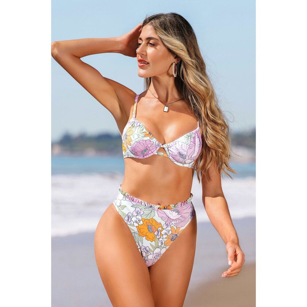 NEW CUPSHE Underwire Top & High Waist Cheeky Bikini Set SIZE M Purple